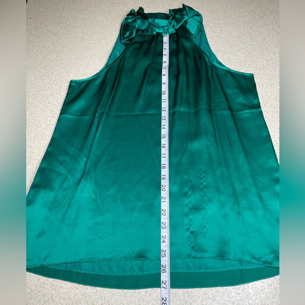 Matty M Ruffled Collar Sleeveless Green Silk Top Size Medium - Picture 7 of 8